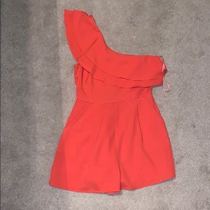 Ark n co One Shoulder Orange Ruffle Romper